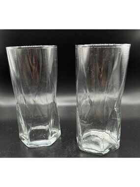 Libbey Crisa Rhombus Highball Glasses Set Of 2 Unique Geometric Design VTG 16 Oz